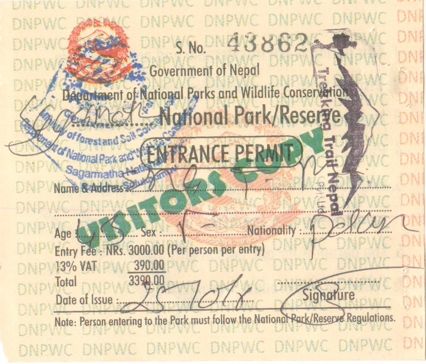 everest trekking entry fees