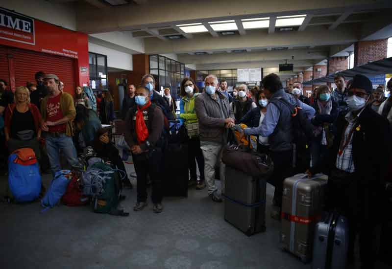 german tourist waiting for flight in Kathmandu