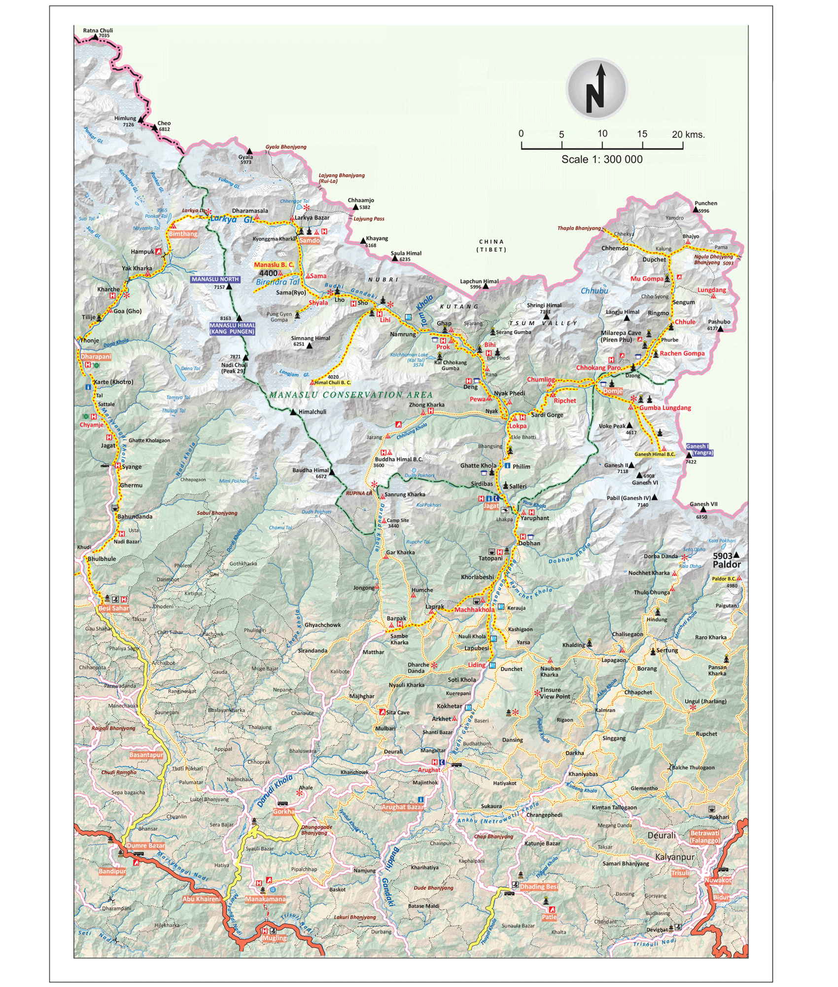Short Manaslu Trekking Map
