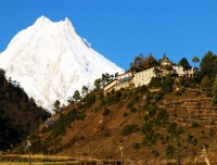 mt manaslu with monastery of manaslu trekking