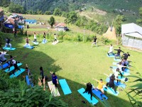 yoga in the morning trekking trail nepal