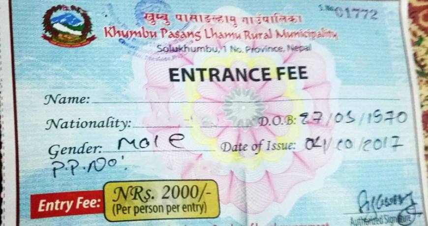 new entry fee of everest trek by khumbu rural municipality