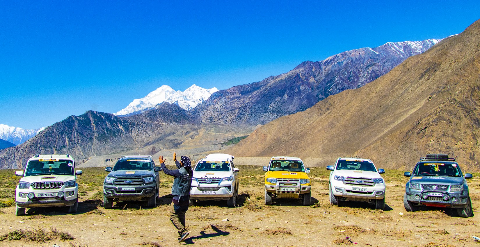 Upper Mustang Convoy with Mt. Dhaulagiri on the background