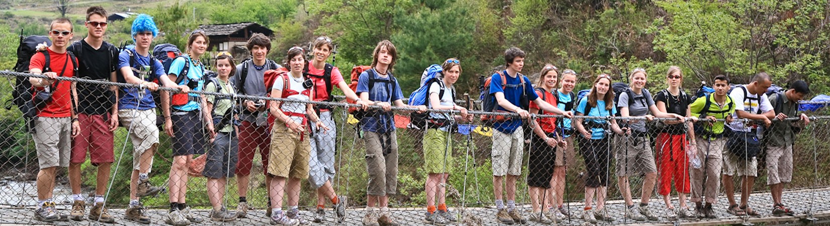 Tourist on Suspension Bridge of Paro, Bhutan